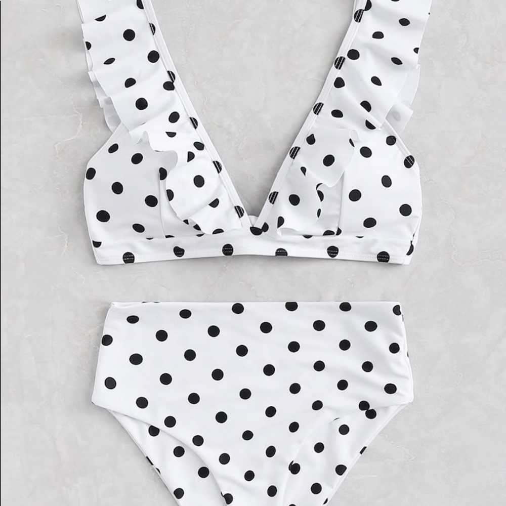 NEW high waisted white polka dot swimsuit
